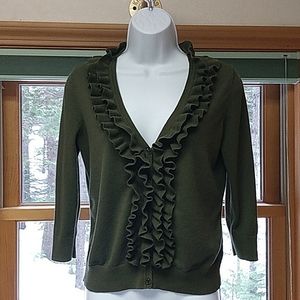Talbots small dark olive green lightweight knit cardigan sweater